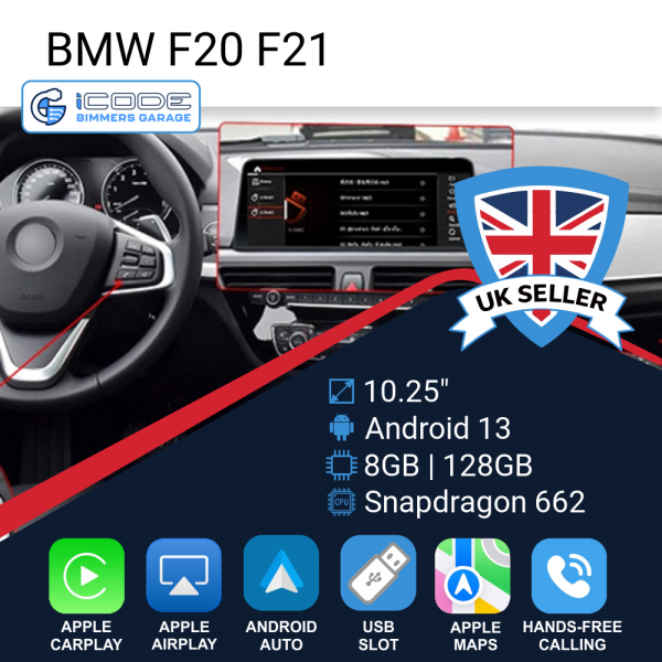 Android Touchscreen BMW F20 10.25" FHD 8GB + 128GB S662 Android 13 ID8-core Snapdragon Wireless Carplay NBT BOTH