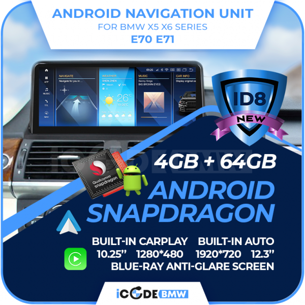 Android Touchscreen BMW E70 10.25" HD 4GB + 64GB S665 Android 13 ID8-core Snapdragon Wireless Carplay CCC BOTH - Image 3