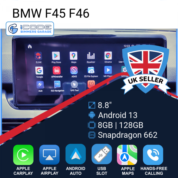 Android Touchscreen BMW F45 8.8" HD 8GB + 128GB S662 Android 13 ID8-core Snapdragon Wireless Carplay NBT BOTH