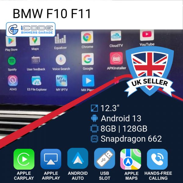 Android Touchscreen BMW F10 12.3" FHD 8GB + 128GB S662 Android 13 ID8-core Snapdragon Wireless Carplay NBT BOTH