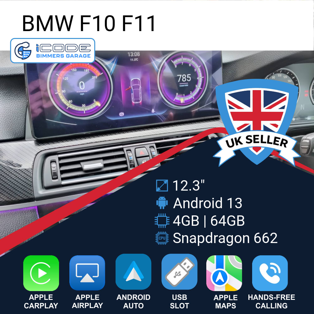 Android Touchscreen BMW F10 12.3" FHD 4GB + 64GB S662 Android 13 ID8-core Snapdragon Wireless Carplay NBT BOTH