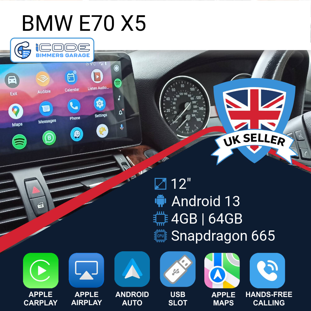 Android Touchscreen BMW E70 12" FHD 4GB + 64GB S665 Android 13 ID8-core Snapdragon Wireless Carplay CIC BOTH