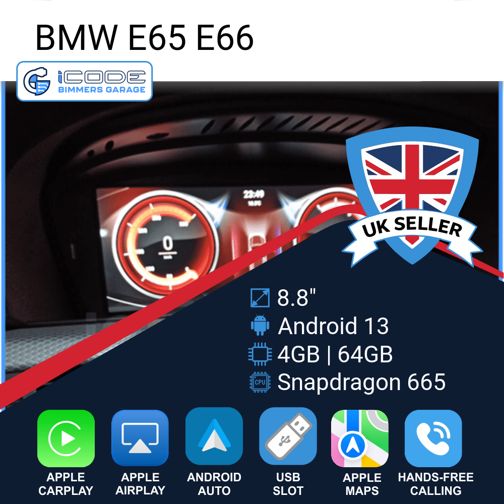 Android Touchscreen BMW E65 8.8" HD 4GB + 64GB S665 Android 13 ID8-core Snapdragon Wireless Carplay CCC BOTH