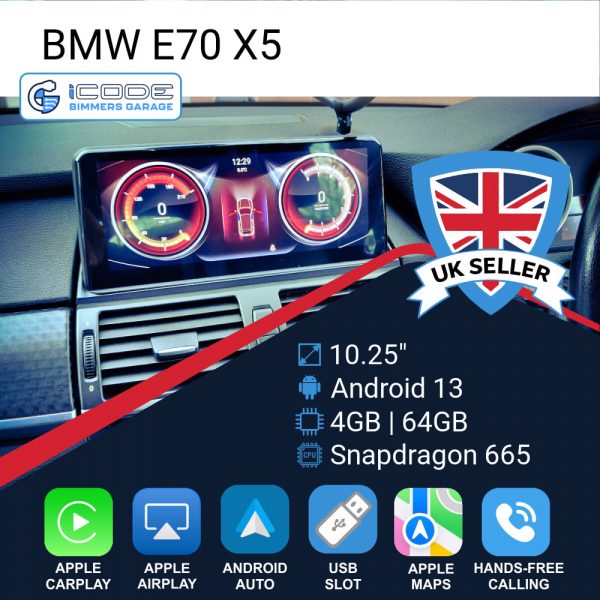 Android Touchscreen BMW E70 10.25" HD 4GB + 64GB S665 Android 13 ID8-core Snapdragon Wireless Carplay CCC BOTH