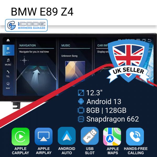 Android Touchscreen BMW E89 12.3" FHD 8GB + 128GB S662 Android 13 ID8-core Snapdragon Wireless Carplay N/S LHD