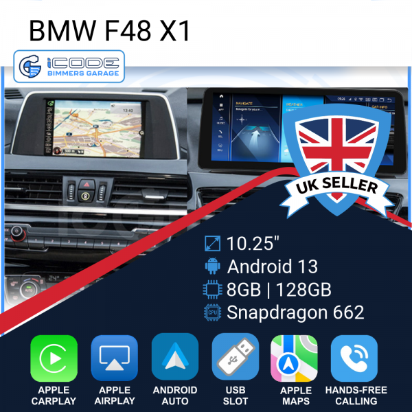 Android Touchscreen BMW F48 10.25" FHD 8GB + 128GB S662 Android 13 ID8-core Snapdragon Wireless Carplay EVO BOTH